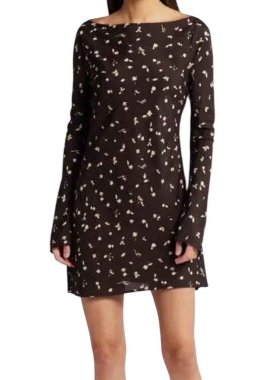 Faithfull the Brand Lilou long sleeve minidress dress brown size 8